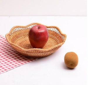 Woven Rattan Basket, Fruit Storage Basket, Woven Round Storage Basket, Storage Baskets for Kitchen-Grace Painting Crafts