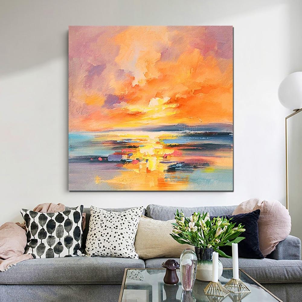 Abstract Landscape Painting, Sunrise Painting, Large Landscape Painting for Living Room, Hand Painted Art, Bedroom Wall Art Ideas, Modern Paintings for Dining Room-Grace Painting Crafts