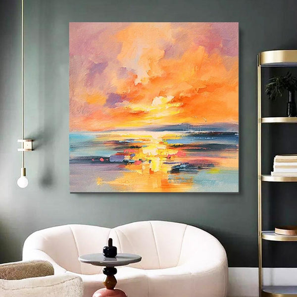 Abstract Landscape Painting, Sunrise Painting, Large Landscape Painting for Living Room, Hand Painted Art, Bedroom Wall Art Ideas, Modern Paintings for Dining Room-Grace Painting Crafts