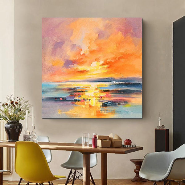 Abstract Landscape Painting, Sunrise Painting, Large Landscape Painting for Living Room, Hand Painted Art, Bedroom Wall Art Ideas, Modern Paintings for Dining Room-Grace Painting Crafts