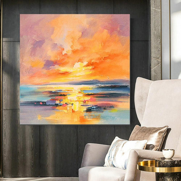 Abstract Landscape Painting, Sunrise Painting, Large Landscape Painting for Living Room, Hand Painted Art, Bedroom Wall Art Ideas, Modern Paintings for Dining Room-Grace Painting Crafts