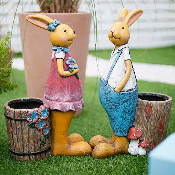 Large Rabbit Statues, Rabbit Flowerpots, Animal Statue for Garden Ornament, Villa Courtyard Decor, Outdoor Decoration, Garden Decor Ideas-Grace Painting Crafts