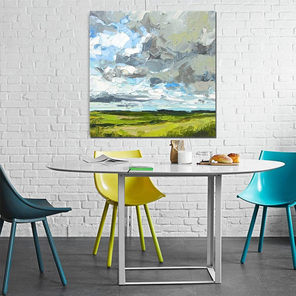 Abstract Landscape Painting, Grass Land under Sky Painting, Large Acrylic Paintings for Bedroom, Heavy Texture Canvas Art, Landscape Paintings for Living Room-Grace Painting Crafts