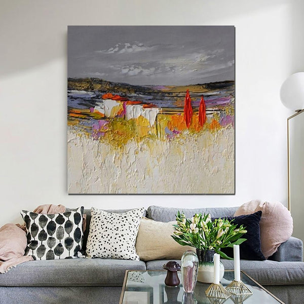 Abstract Landscape Painting, Large Landscape Painting for Bedroom, Heavy Texture Painting, Living Room Wall Art Ideas, Palette Knife Artwork-Grace Painting Crafts