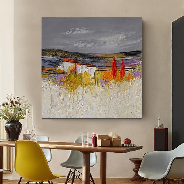 Abstract Landscape Painting, Large Landscape Painting for Bedroom, Heavy Texture Painting, Living Room Wall Art Ideas, Palette Knife Artwork-Grace Painting Crafts