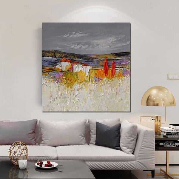 Abstract Landscape Painting, Large Landscape Painting for Bedroom, Heavy Texture Painting, Living Room Wall Art Ideas, Palette Knife Artwork-Grace Painting Crafts