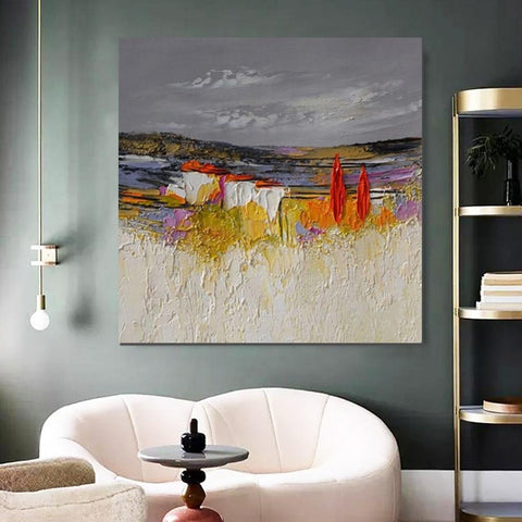 Abstract Landscape Painting, Large Landscape Painting for Bedroom, Heavy Texture Painting, Living Room Wall Art Ideas, Palette Knife Artwork-Grace Painting Crafts