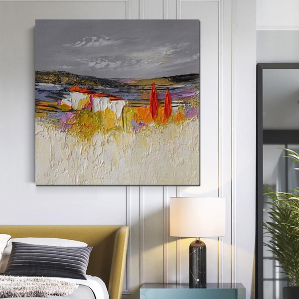 Abstract Landscape Painting, Large Landscape Painting for Bedroom, Heavy Texture Painting, Living Room Wall Art Ideas, Palette Knife Artwork-Grace Painting Crafts