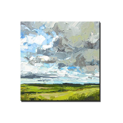 Abstract Landscape Painting, Grass Land under Sky Painting, Large Acrylic Paintings for Bedroom, Heavy Texture Canvas Art, Landscape Paintings for Living Room-Grace Painting Crafts