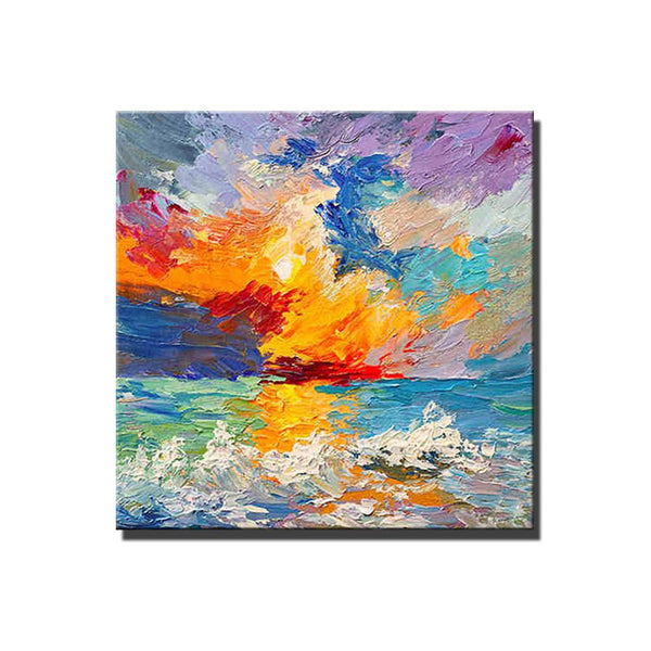 Abstract Landscape Painting, Seascape Sunrise Painting, Large Landscape Painting for Sale, Heavy Texture Art Painting, Landscape Paintings for Living Room-Grace Painting Crafts