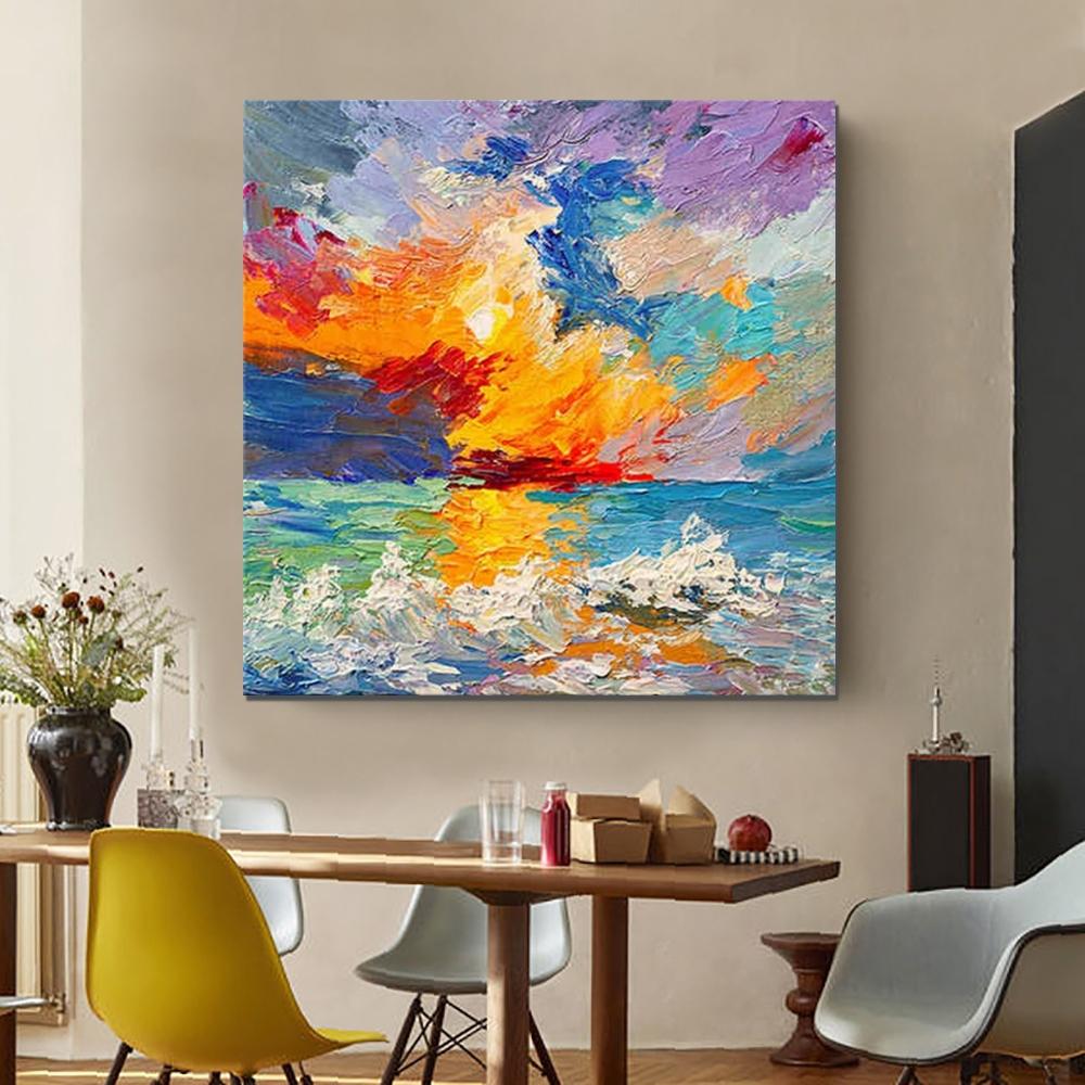 Abstract Landscape Painting, Seascape Sunrise Painting, Large Landscape Painting for Sale, Heavy Texture Art Painting, Landscape Paintings for Living Room-Grace Painting Crafts