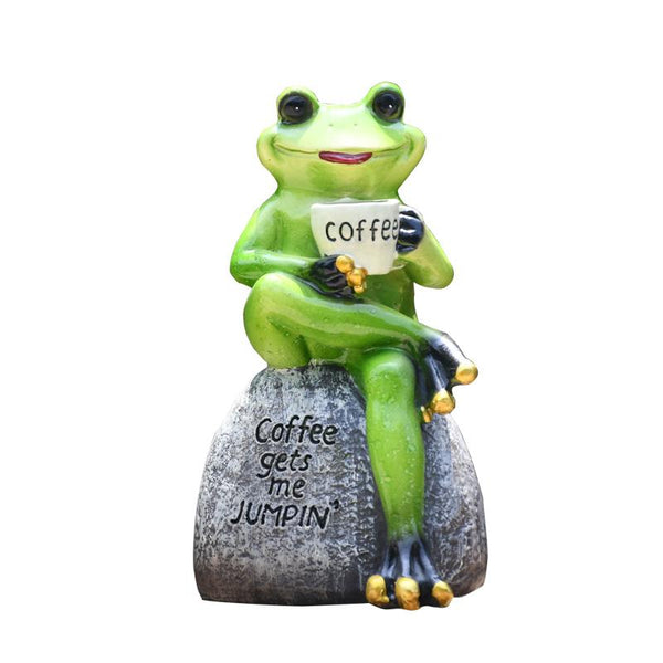 Frog Drinking Coffee Statue for Garden, Animal Statue for Garden Courtyard Ornament, Villa Outdoor Decor Gardening Ideas-Grace Painting Crafts