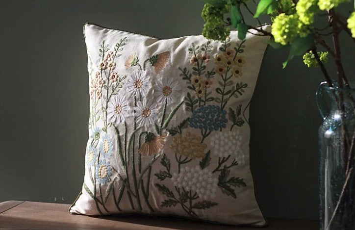 Decorative Pillows for Sofa, Flower Decorative Throw Pillows, Embroider Flower Cotton Pillow Covers, Farmhouse Decorative Throw Pillows-Grace Painting Crafts