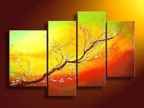 Branch of Plum Tree Flower, 4 Piece Canvas Art, Painting for Sale, Bedroom Canvas Painting-Grace Painting Crafts