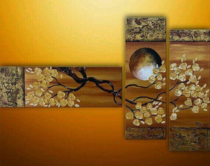 Flower and Moon Painting, Bedroom Wall Art, Abstract Painting, Acrylic Art, 3 Piece Wall Art-Grace Painting Crafts