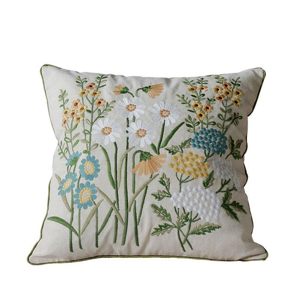 Flower Decorative Throw Pillows, Decorative Pillows for Sofa, Embroider Flower Cotton and linen Pillow Cover, Farmhouse Decorative Pillows-Grace Painting Crafts