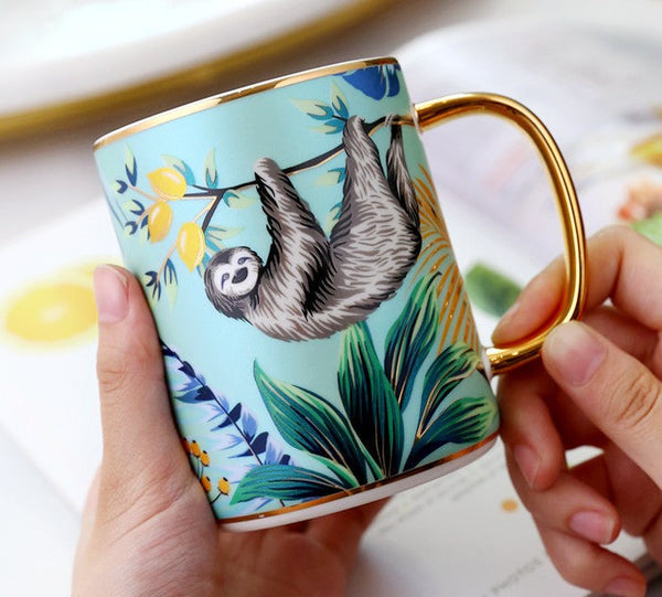 Modern Ceramic Mugs in Gift Box, Large Capacity Jungle Animal Porcelain Mugs, Creative Porcelain Cups, Large Ceramic Mugs for Office-Grace Painting Crafts