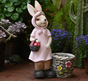 Garden Courtyard Ornament, Villa Outdoor Decor Gardening Ideas, Large Rabbit Lovers Statue for Garden, Bunny Flowerpot, Modern Garden Sculptures-Grace Painting Crafts