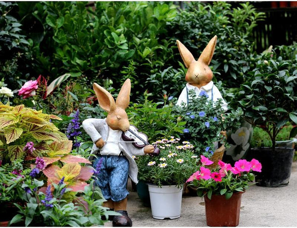 Bunny Flower Pot, Villa Outdoor Decor Gardening Ideas, House Warming Gift, Garden Courtyard Ornament, Large Rabbit Statue for Garden-Grace Painting Crafts