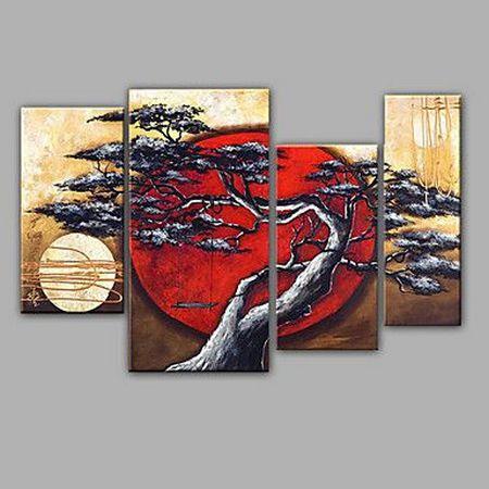 4 Piece Canvas Paintings, Tree Paintings, Moon and Tree Painting, Buy Art Online, Large Painting for Sale, Living Room Acrylic Paintings-Grace Painting Crafts