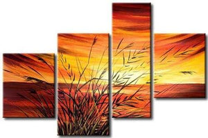 Sunset by the Lake, 4 Piece Canvas Art, Painting for Sale, Bedroom Canvas Painting-Grace Painting Crafts