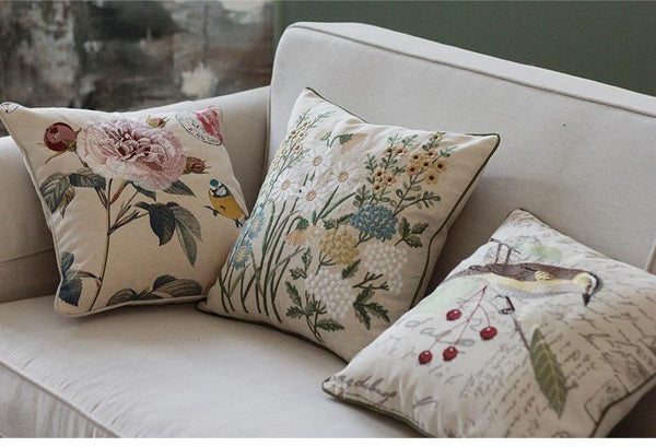Flower Decorative Throw Pillows, Decorative Pillows for Sofa, Embroider Flower Cotton and linen Pillow Cover, Farmhouse Decorative Pillows-Grace Painting Crafts
