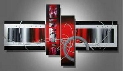 Red Abstract Acrylic Art, Simple Modern Art, Large Painting for Living Room, Large Canvas Art Painting, 4 Piece Wall Art, Buy Painting Online-Grace Painting Crafts