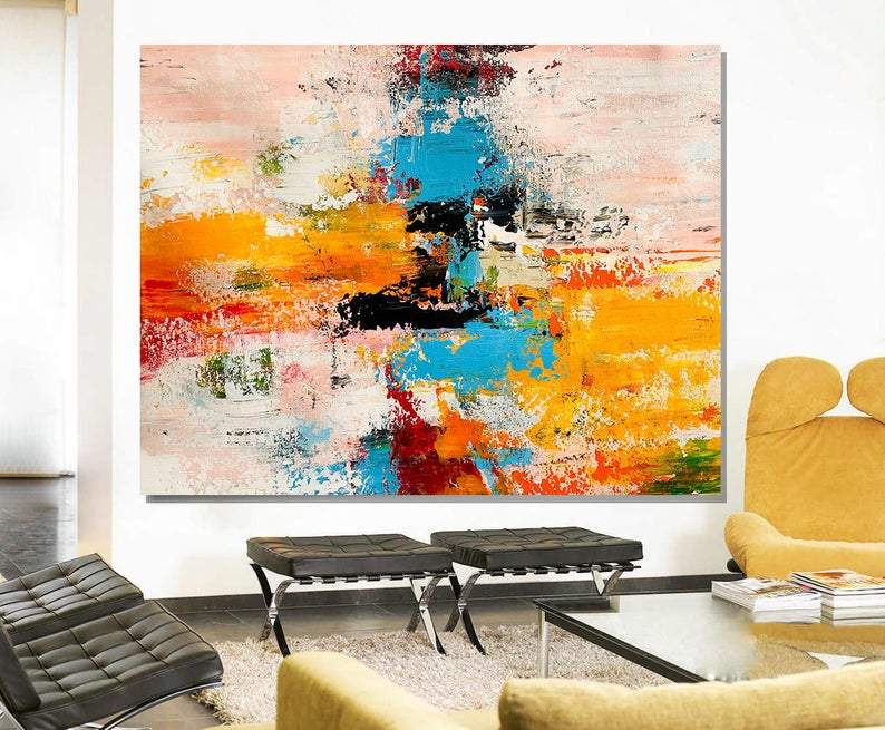 Extra Large Blue Abstract Painting, Modern Acrylic Canvas Art, Contemporary Living Room Wall Decor, Fluid Ocean Inspired Texture