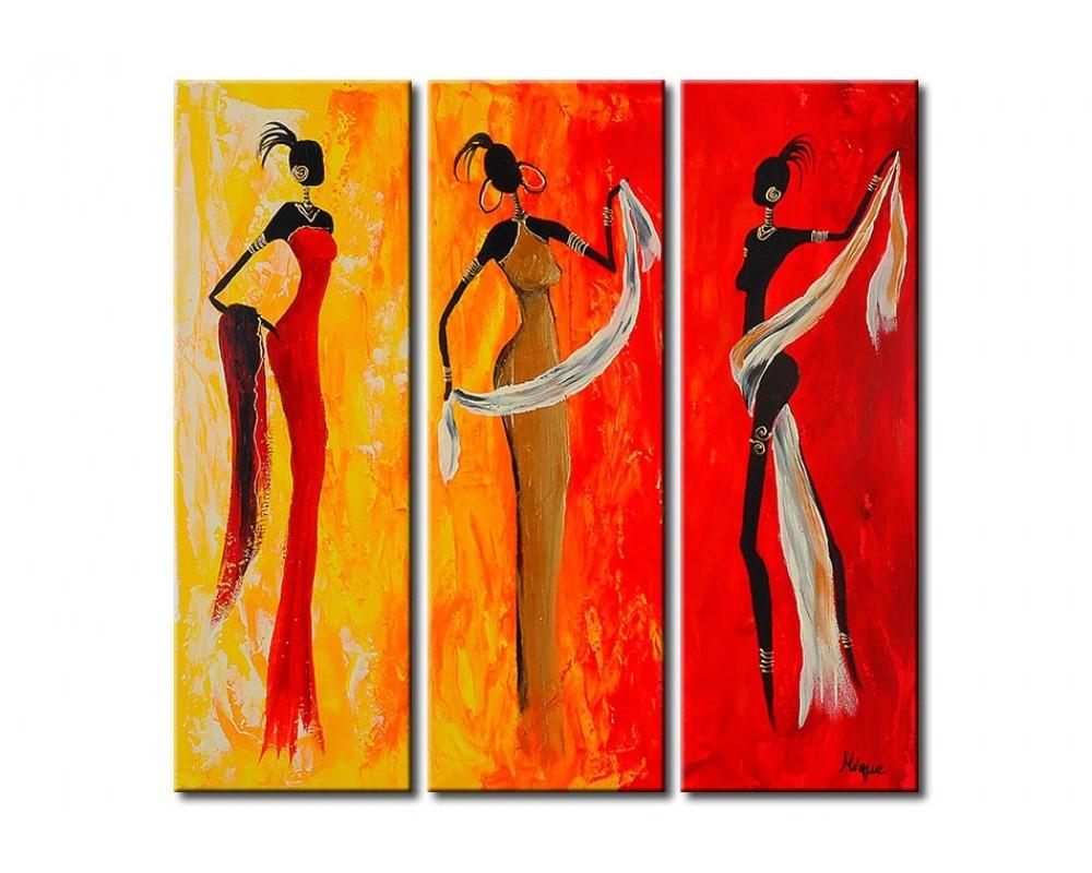 African Girls, 3 Piece Wall Painting, African Acrylic Paintings, African Woman Painting, Wall Art Paintings-Grace Painting Crafts