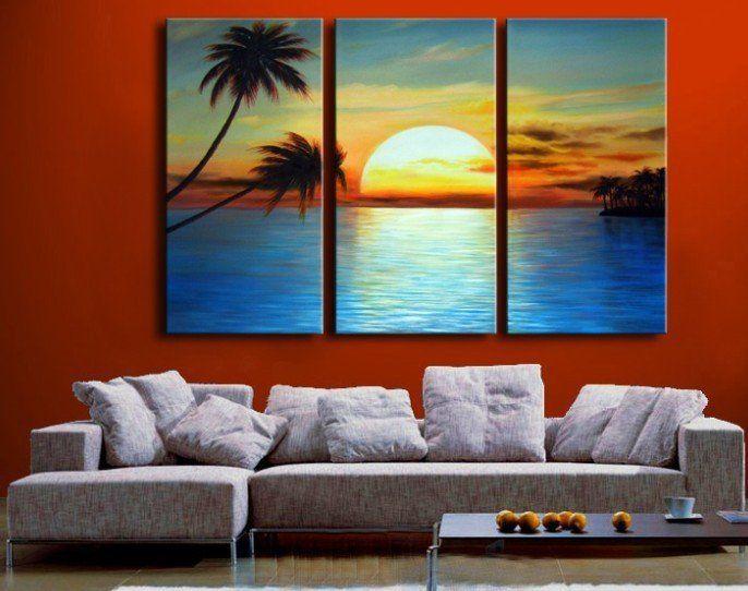 Landscape Painting, Sunrise Painting, 3 Piece Painting, Acrylic Painting on Canvas, Wall Art Paintings-Grace Painting Crafts