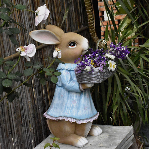 Garden Ornaments, Large Rabbit Statues for Garden, Bunny Flowerpot, Villa Outdoor Gardening Ideas, Modern Animal Garden Sculptures-Grace Painting Crafts