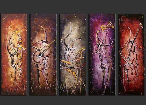 5 Piece Canvas Art Musician Painting Music Painting Abstract Band Art Multi Panel Musician Wall Decor
