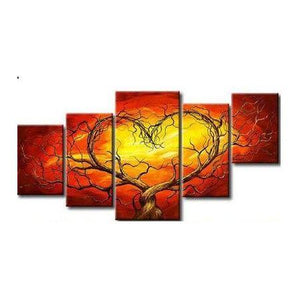 5 Piece Canvas Artwork, Tree of Life Painting, Acrylic Painting on Canvas, Abstract Art of Love, Extra Large Art Painting-Grace Painting Crafts