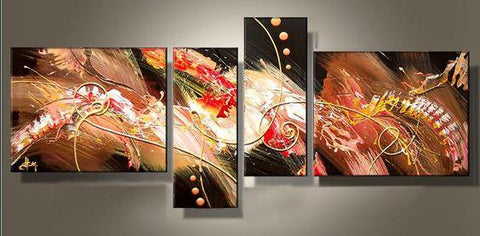 Abstract Acrylic Painting, 4 Piece Paintings, Paintings for Living Room, Large Painting Above Sofa, Modern Wall Art Paintings-Grace Painting Crafts