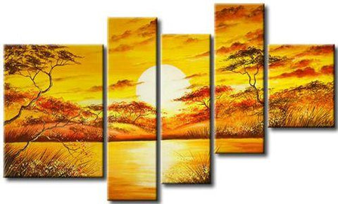 African Big Tree Painting, Living Room Room Wall Art, 5 Piece Canvas Painting, Abstract Painting-Grace Painting Crafts