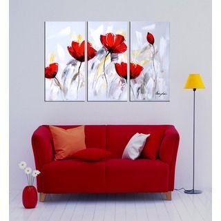 Bedroom Wall Art Painting, Acrylic Flower Paintings, Red Flower Painting, Abstract Flower Artwork-Grace Painting Crafts