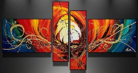 Red Canvas Art Painting, Abstract Acrylic Art, 4 Piece Abstract Art Paintings, Large Painting on Canvas, Buy Painting Online-Grace Painting Crafts