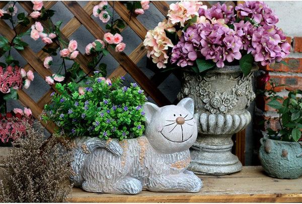 Large Cat Statue, Sitting Cat Flower Pot Statue, Pet Statue for Garden Courtyard Ornaments, Villa Outdoor Decor Gardening Ideas-Grace Painting Crafts