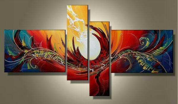 Red Abstract Painting, Large Acrylic Painting on Canvas, 4 Piece Abstract Art, Buy Painting Online, Large Paintings for Living Room-Grace Painting Crafts