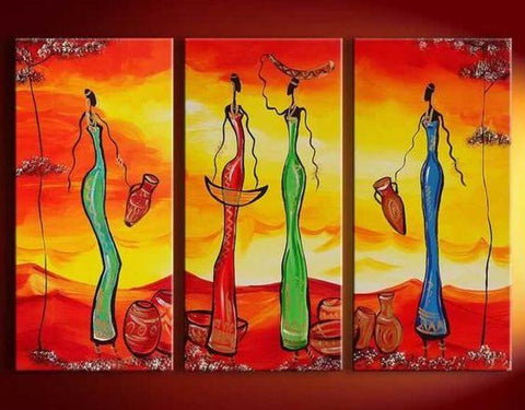 Abstract Painting, African Girl Acrylic Painting, Dining Room Wall Art, 3 Piece Art Painting-Grace Painting Crafts
