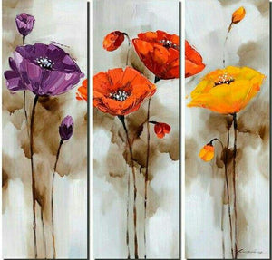 Flower Abstract Art, Bedroom Abstract Painting, 3 Piece Wall Art, Simple Canvas Art, Flower Canvas Paintings, Heavy Texture Canvas Art-Grace Painting Crafts