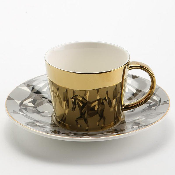 Golden Coffee Cup, Silver Coffee Mug, Large Coffee Cups, Coffee Cup and Saucer Set, Tea Cup, Ceramic Coffee Cup-Grace Painting Crafts