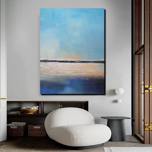 Simple Seascape Painting, Living Room Wall Art Painting, Landscape Canvas Paintings, Extra Large Acrylic Paintings, Bedroom Modern Paintings-Grace Painting Crafts