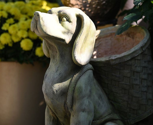 Large Dog Flowerpot, Resin Statue for Garden, Modern Dog Animal Statue for Garden Ornaments, Villa Outdoor Decor Gardening Ideas-Grace Painting Crafts