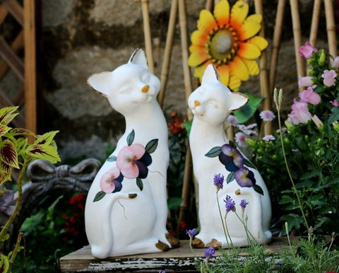 Lovely Cat Statues, Sitting Cats Resin Statue for Garden Ornament, Villa Outdoor Decor Gardening Ideas, Garden Courtyard Decoration, House Warming Gift-Grace Painting Crafts