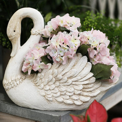 Large White Swan Flower Pot, Animal Statue for Garden Ornament, Swan Lovers Statues, Villa Courtyard Decor, Outdoor Decoration Ideas, Garden Ideas-Grace Painting Crafts