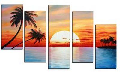 5 Piece Canvas Painting, Beach Palm Tree Sunset Painting, Landscape Canvas Painting, Acrylic Painting for Living Room-Grace Painting Crafts