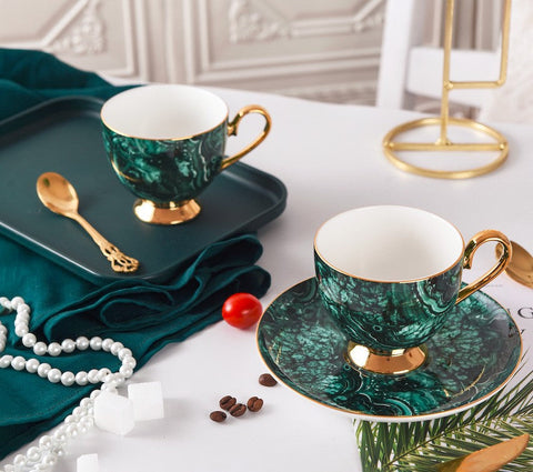 Beautiful British Green Tea Cups, Unique Porcelain Cup and Saucer, Royal Ceramic Coffee Cups, Creative Bone China Porcelain Tea Cup Set-Grace Painting Crafts