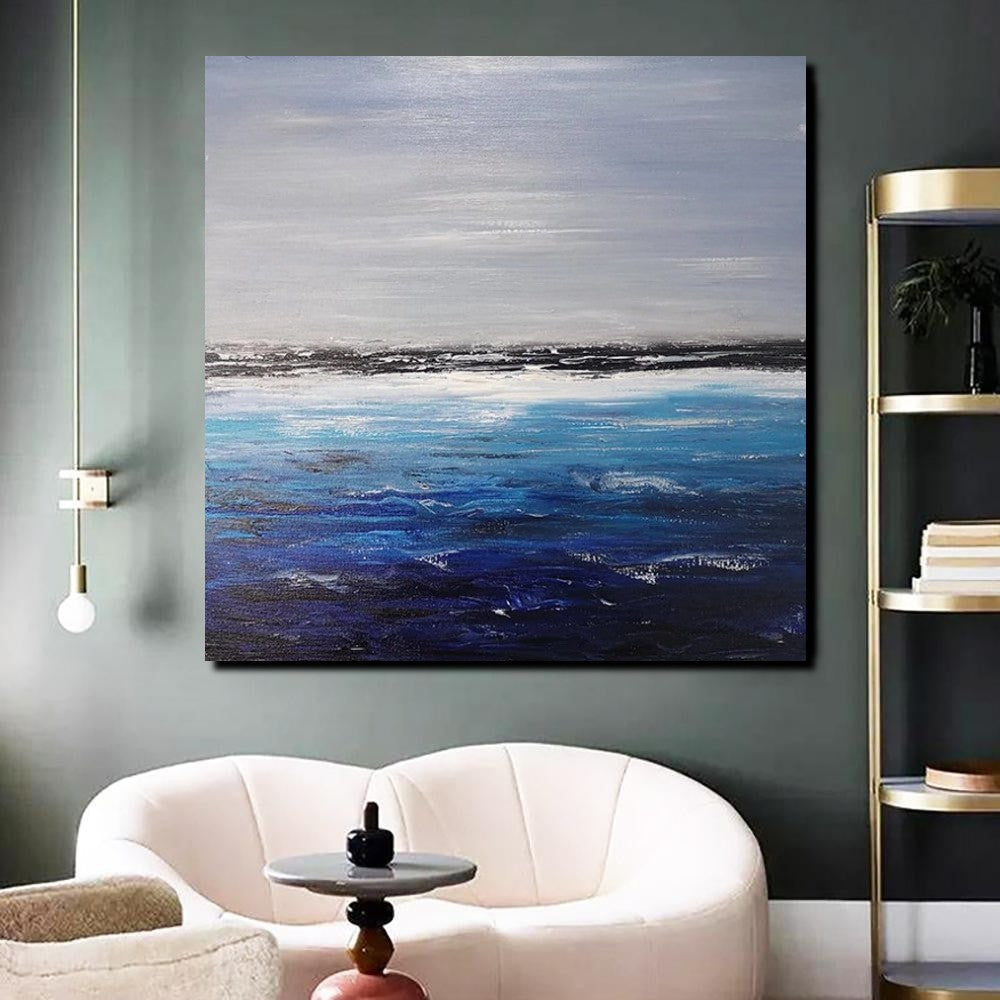 Large Paintings for Dining Room, Bedroom Wall Painting, Original Landscape Paintings, Simple Acrylic Paintings, Seascape Canvas Paintings-Grace Painting Crafts