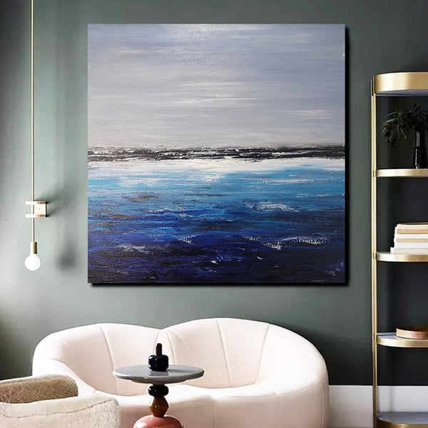 Large Paintings for Dining Room, Bedroom Wall Painting, Original Landscape Paintings, Simple Acrylic Paintings, Seascape Canvas Paintings-Grace Painting Crafts